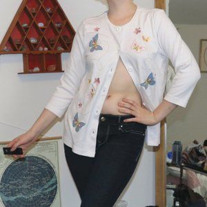 90s Butterfly and Flowers Embroidered Cardigan